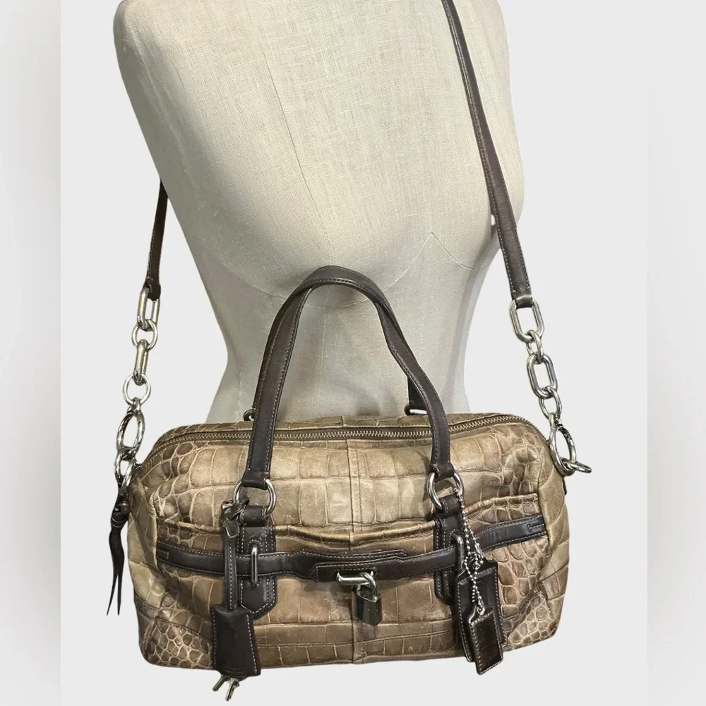 Coach Chelsea Embossed Croc Reese Satchel Style 18020 Brown Tan Leather